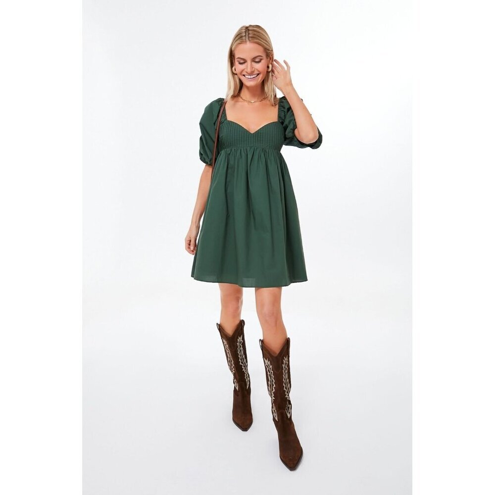 Hyacinth House by Tuckernuck Emerald Green Puff Sleeve Sasha Mini Dress sz M